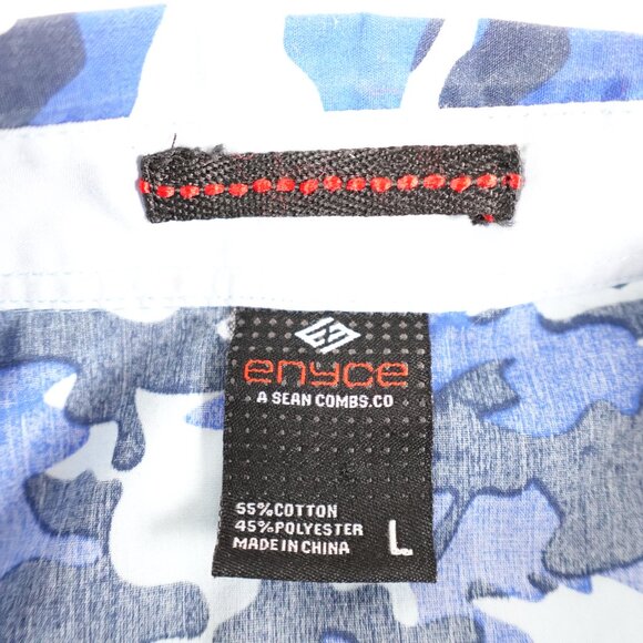 Enyce A Sean Combs Co. Blue Camo Shirt Men's Large Collared Button Up - Picture 8 of 11